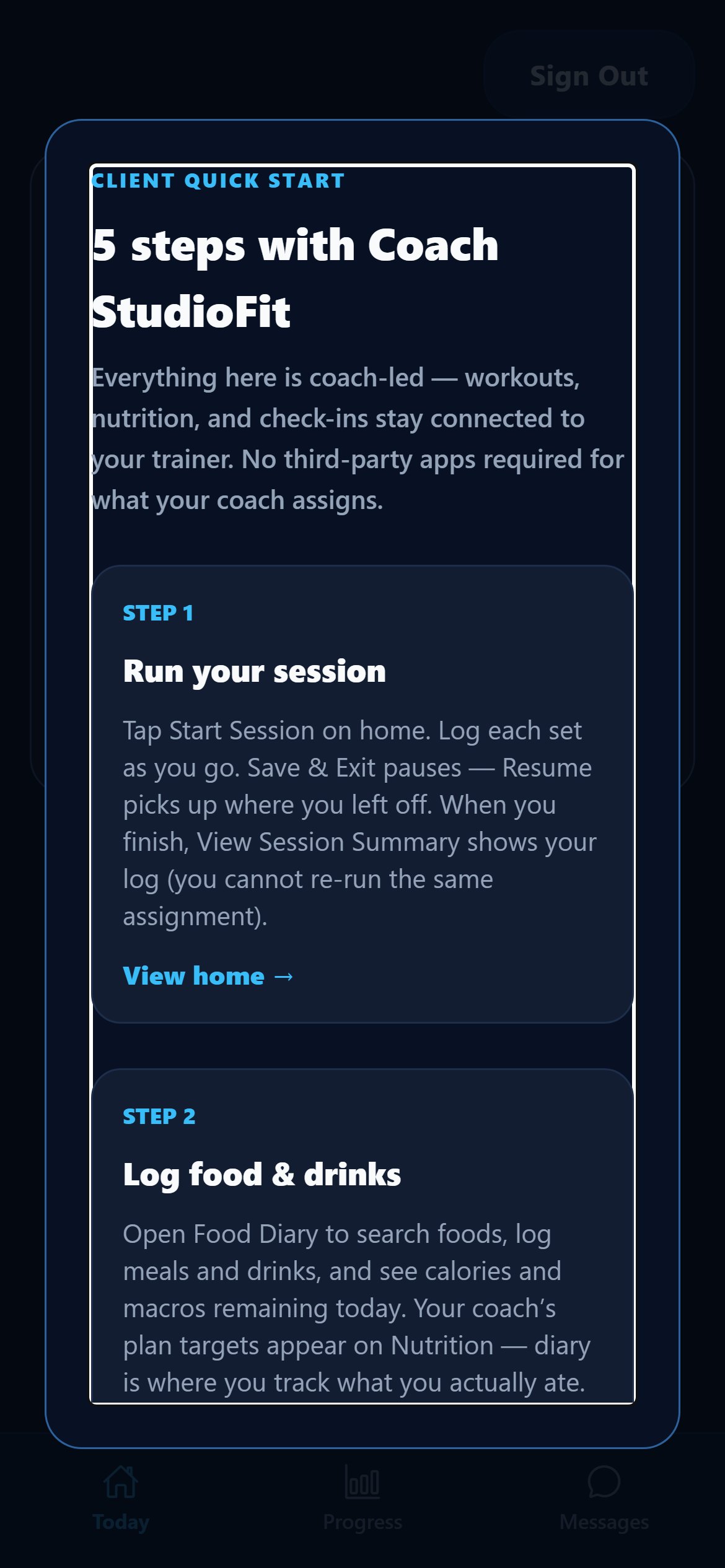 Illustrative StudioFit client session interface
